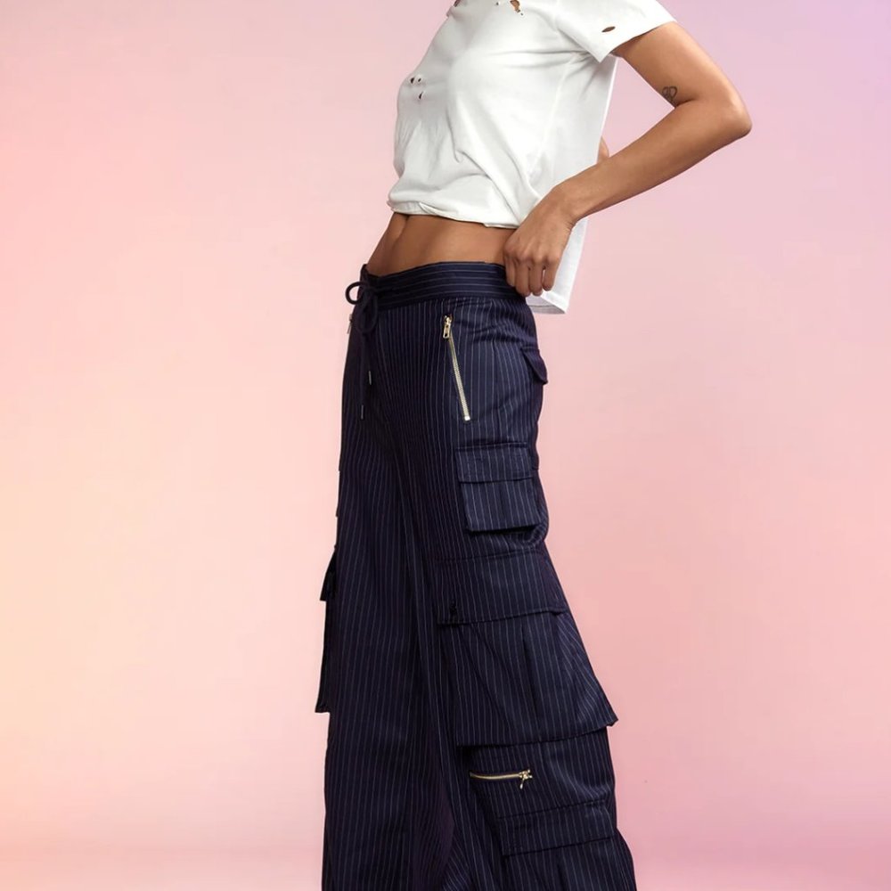 Cynthia Rowley Navy Pinstripe Cargo Pants